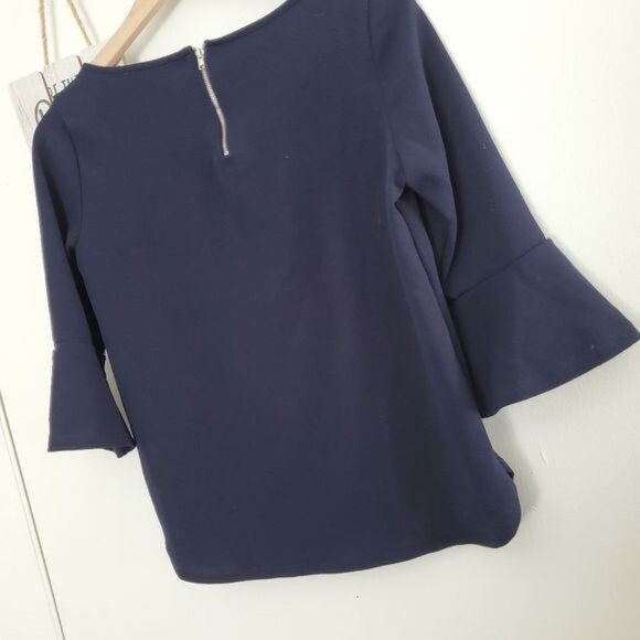 Anthropologie Green Envelope Women's Size M Blue Textured Back Zip Bell Sleeve - Picture 7 of 11